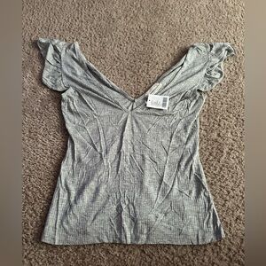 Urban Outfitters grey double V top with flutter sleeves